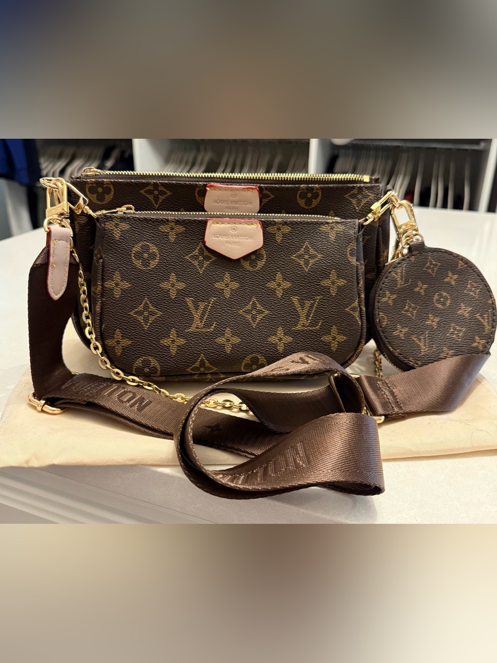 Louis Vuitton Monogram Canvas Multi-Pochette with Brown and Gold Accents